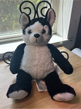 Rare vibrations Plush Black and White Husky Stuffed Animal - Soft Cuddly Toy